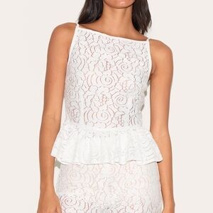 PrettyLittleThing White Lace Peplum Top